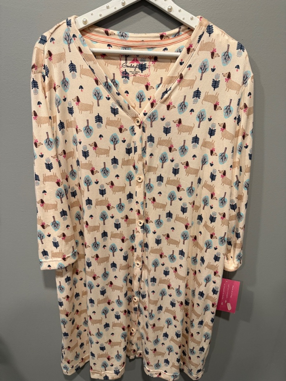 Sundry Women’s Cream Long-Sleeve Button-Front Pajamas with Dachshund Print
